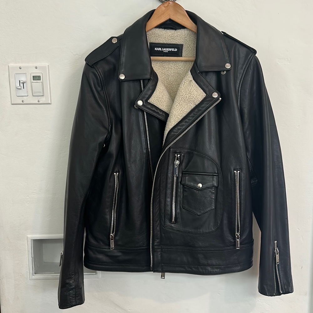 Karl Lagerfeld Paris - Leather Biker Jacket - Black - Pristine